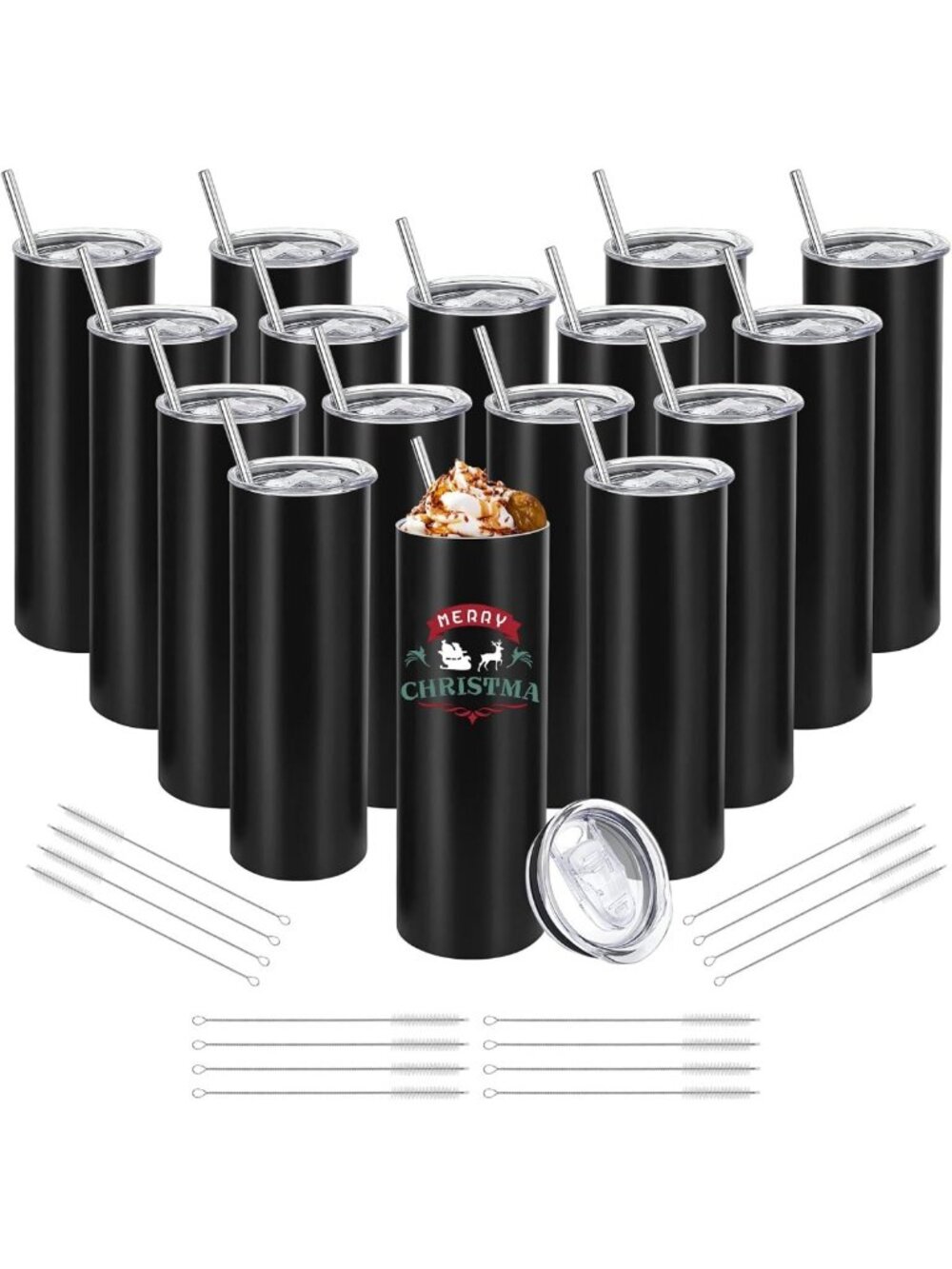 16 Pack Stainless Steel Skinny Tumblers - Double Wall Insulated, 20oz, DIY Gift